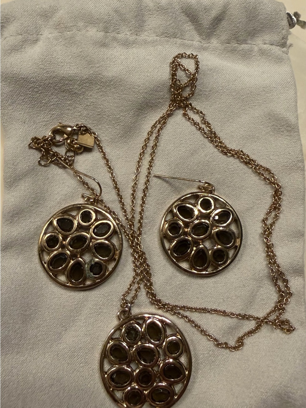 Banana Republic Brown/Gold-Tone Floral Cutout Pendant Necklace and Earring Set